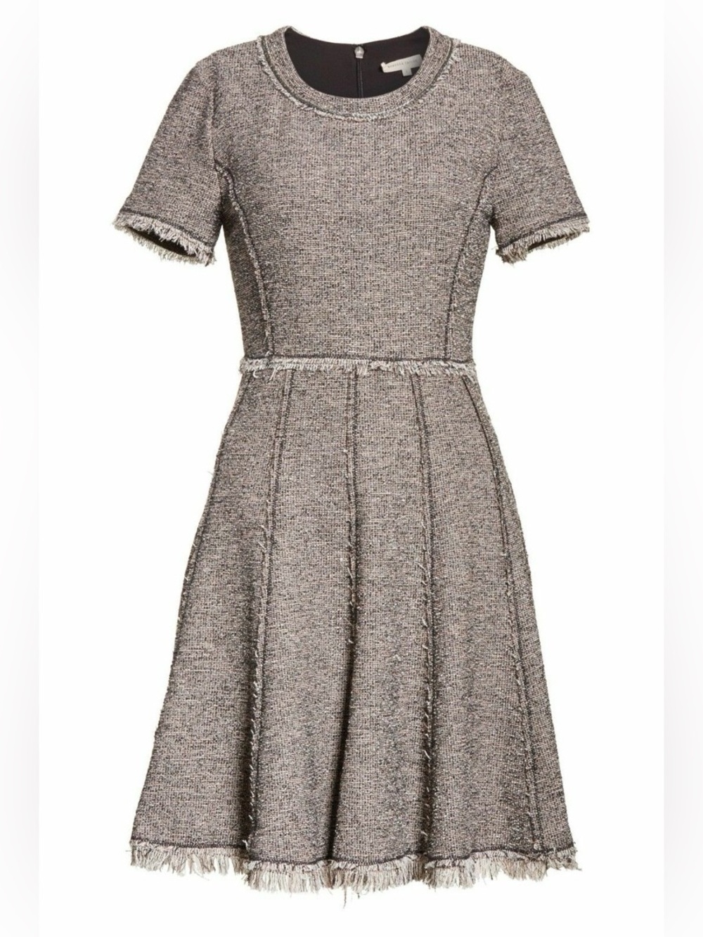 Rebecca Taylor Chic Short Sleeve Tweed Fit-and-Flare Mini Dress in Grey Size 12